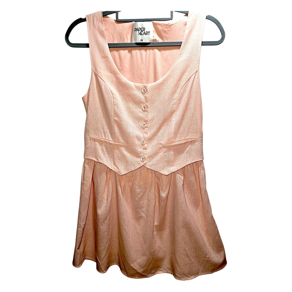 Paper Heart Peach Sleeveless Button Front Waistcoat Style Mini Dress XS